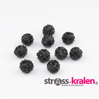 Shamballa kralen (10 mm) Zwart met Jet gatmaat 2mm (5 stuks) SHA10006