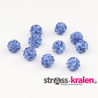 Shamballa kralen - 8 mm - Licht blauw met Light Sapphire (gatmaat 2mm) SHA8007