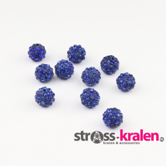 Shamballa kralen (10 mm) Blauw met Cobalt gatmaat 2mm (5 stuks) SHA10009