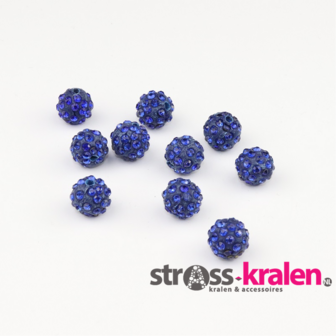 Shamballa kralen (10 mm) Blauw met Sapphire gatmaat 2mm (10 stuks) SHA10009