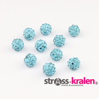 Shamballa kralen - 12 mm - Licht blauw met Aquamarine (gatmaat 2mm) SHA12012