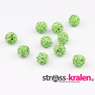 Shamballa kralen (10 mm) Licht groen met Light Olivine gatmaat 2mm (5 stuks) SHA10013