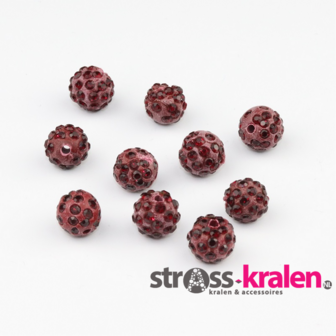 Shamballa kralen - 10 mm - Donker rood met Siam (gatmaat 2mm) SHA10017