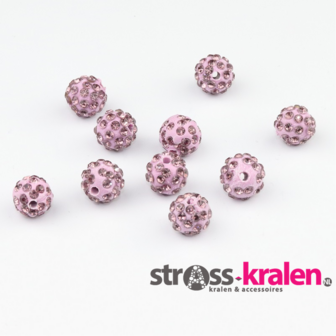 Shamballa kralen (10 mm) Licht paars met Light Amethyst gatmaat 2mm (5 stuks) SHA10018