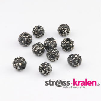 Shamballa kralen - 10 mm - Zwart met Hematite (gatmaat 2mm) SHA10019