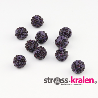 Shamballa kralen (6 mm) Donker paars met Amethyst gatmaat 2mm (5 stuks) SHA6020