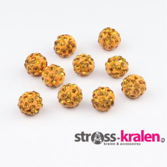 Shamballa kralen - 8 mm - Licht oranje met Topaz (gatmaat 2mm) SHA8022