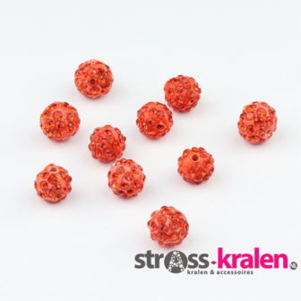Shamballa kralen - 10 mm - Oranje met Orange (gatmaat 2mm) SHA10023