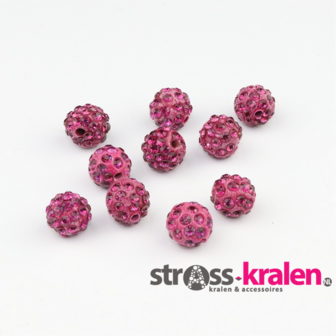 Shamballa kralen (6 mm) Donker roze met Fuchsia gatmaat 2mm (5 stuks) SHA6025