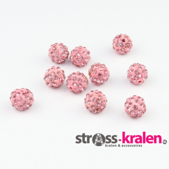 Shamballa kralen - 10 mm - Licht roze met Light Rose (gatmaat 2mm) SHA10027