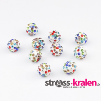 Shamballa kralen (8 mm) Wit met mixed colors gatmaat 2mm (5 stuks) SHA8029