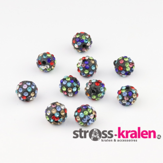 Shamballa kralen - 10 mm - Zwart met Mixed colors (gatmaat 2mm) SHA10030