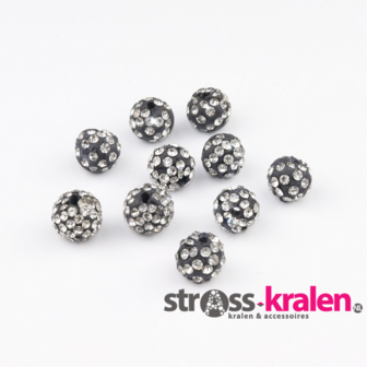 Shamballa kralen - 10 mm - Zwart met Crystal (gatmaat 2mm) SHA10031