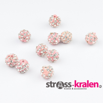 Shamballa kralen (6 mm) Licht roze met Crystal gatmaat 2mm (5 stuks) SHA6032