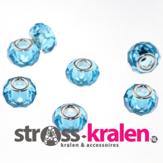 Murano style facet kralen (14 mm) Aquamarine ( 5 stuks) gatmaat 5 mm