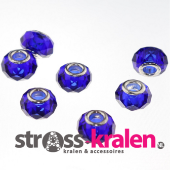 Murano style facet kralen (14 mm) Cobalt (5 stuks) gatmaat 5 mm