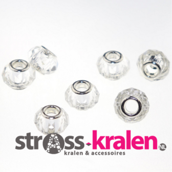 Murano style facet kralen (14 mm) Crystal (5 stuks) gatmaat 5 mm