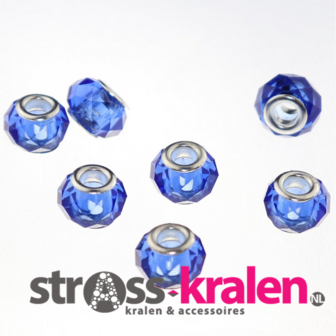 Murano style facet kralen (14 mm) Light Sapphire (5 stuks) gatmaat 5 mm