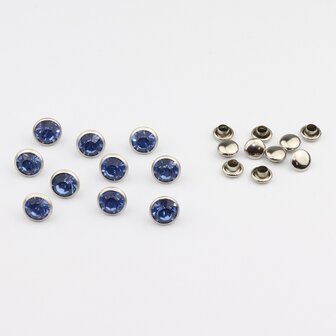 Studs met Strass (glas) - Silver cup 8 mm Light Sapphire SS34 (per 36 stuks)