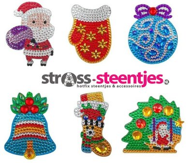 Diamond Painting Koelkastmagneten Kerst figuurtjes (Set 6 stuks)