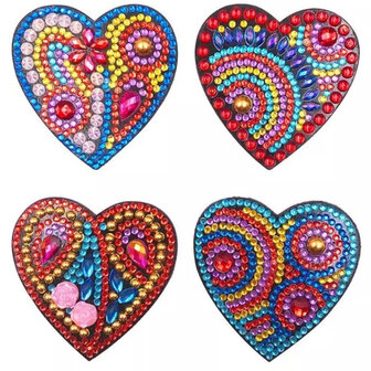 Diamond Painting Koelkastmagneten - Hartjes (Set 4 stuks)