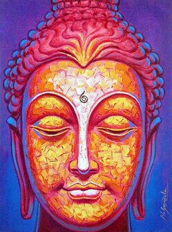 Buddha geel rose blauw 20x27 cm