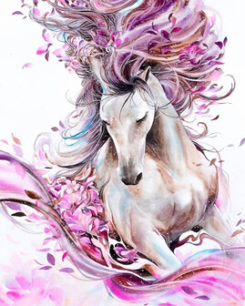 Diamond Painting pakket - Galopperend paard tussen de bloemen 40x50 cm