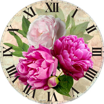 Diamond Painting pakket - Klok met roze pioenrozen 50x50 cm