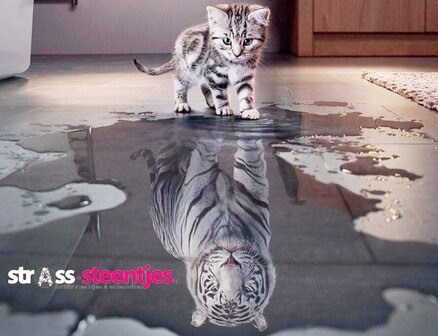 Diamond Painting pakket - Kleine poes ziet zichzelf als tijger in het water 60x46 cm
