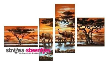 Diamond Painting pakket -  Familie Olifant 4 luik - 15x40, 20x40, 30x20 en 22x20 cm (full)