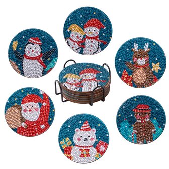 Diamond Painting Onderzetters set van 6 stuks -  Kerst (blauw)