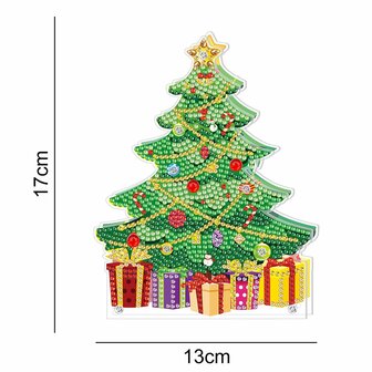 Diamond Painting Kersttafereeltje met verlichting - Kerstboom met kadootjes met afmetinn