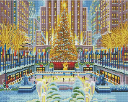 Diamond Painting met LED-verlichting - Verlichte kerstboom in New York 40x50 cm (full)