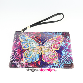 Diamond Painting Etui Groot / Mini Tasje - Gekleurde vlinder 20x16 cm met logo