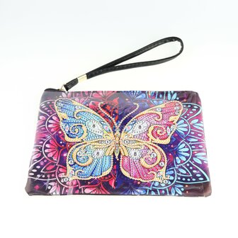Diamond Painting Etui Groot / Mini Tasje - Gekleurde vlinder 20x16 cm