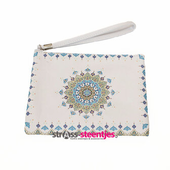 Diamond Painting Etui Groot / Mini Tasje - Wit met blauwe mandala 20x16 cm
