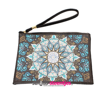 Diamond Painting Etui Groot / Mini Tasje - Grote mandala in blauwtinten 20x16 cm