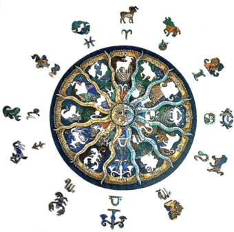 Houten legpuzzel Twaalf Sterrenbeelden - met unieke stukjes - A3 formaat  met losse stukjes ernaast