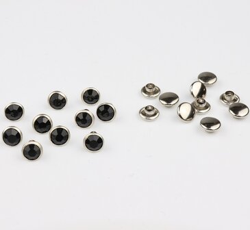 Studs met Strass (glas) - Silver cup 6 mm Jet SS18 (per 36 stuks)