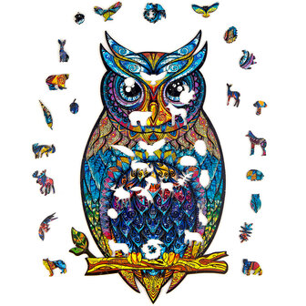 Puzzel Charming Owl / Charmante Uil Medium met stukjes in vormen van dieren