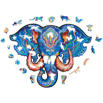 Puzzel Eternal Elephant / Eeuwige Olifant Medium met stukjes in vormen van dieren