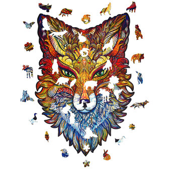 Puzzel Fiery Fox / Vurige Vos King Size met stukjes in vormen van dieren