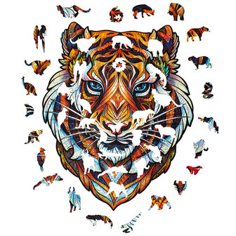 Puzzel Lovely Tiger / Mooie Tijger Medium met stukjes in vormen van dieren