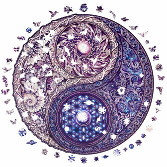 Puzzel Mandala Overarching Opposites / Mandala Overlappende Tegenstellingen Royal Size met stukjes in vormen van diertjes en bl