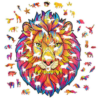 Puzzel Mysterious Lion / Mysterieuze Leeuw King Size met stukjes in vormen van dieren