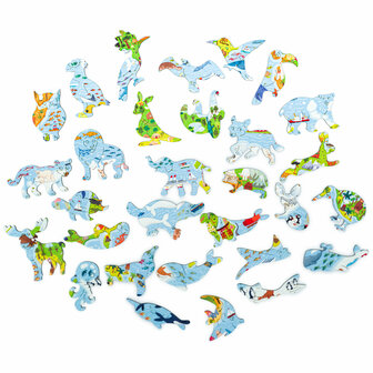 Puzzel Kids World Map / Kinderwereldkaart King Size stukjes in vormen van dieren