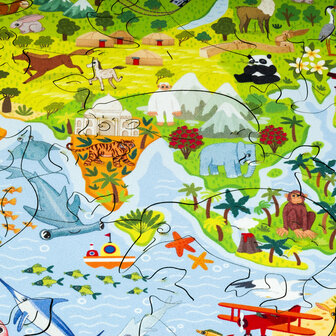 Puzzel Kids World Map / Kinderwereldkaart King Size close up van het midden van de puzzel