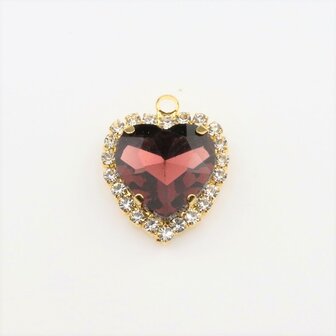 Bedel met facetgeslepen cabochon hart (glas) - Burgundy