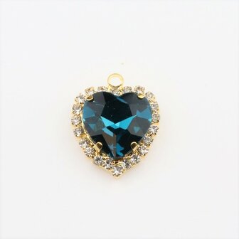 Bedel met facetgeslepen cabochon hart (glas) - Blue Zircon