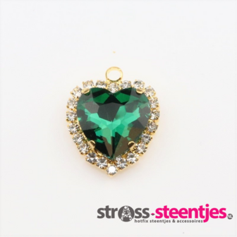 Bedel met facetgeslepen cabochon hart (glas) - Emerald met logo